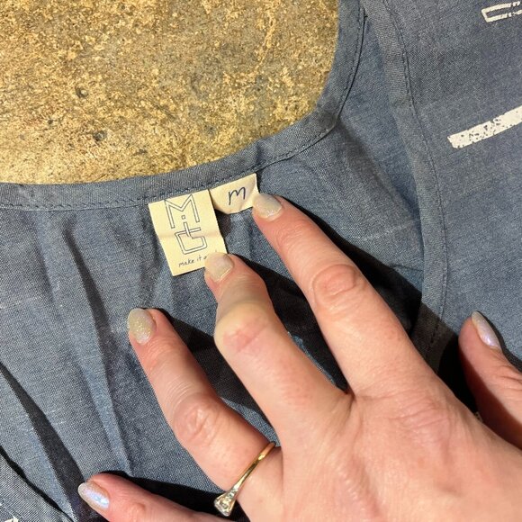 Cotton Chambray Short Sleeved Dress with Block Print Make It Good North of West - Picture 3 of 5